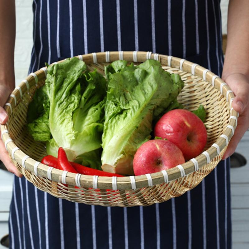 Bamboo Woven Dustpan Round Drain Household Vegetable Basket Fruit Basket Storage Basket