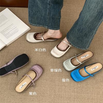 Атласные туфли Мэри Джейн с квадратным носком, полусабо, балетки с открытым вырезом, крутые тапочки для улицы, новинка начала весны 2025