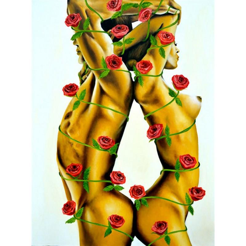 5d Diy Diamond Painting Nude Body Lover Body Art Flower Full Mosaic Embroidery Round Rhinestone Cross Stitch Home Decoration