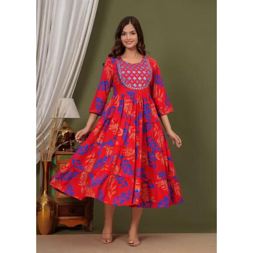 Женское платье-курта Anarkali с вышивкой из искусственного шелка, дизайнерская праздничная одежда, топ, туника, курти SC-211210s