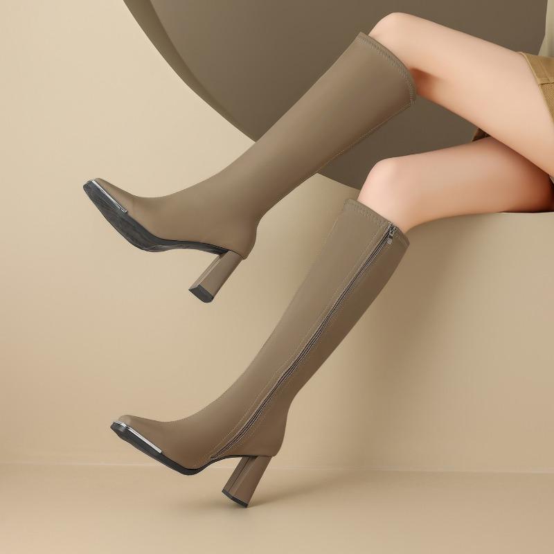 Модные женские высокие сапоги на осень-зиму, модные сапоги до колена из мягкой кожи на молнии, женская обувь на толстом каблуке, сапоги до колена, Botas Mujer