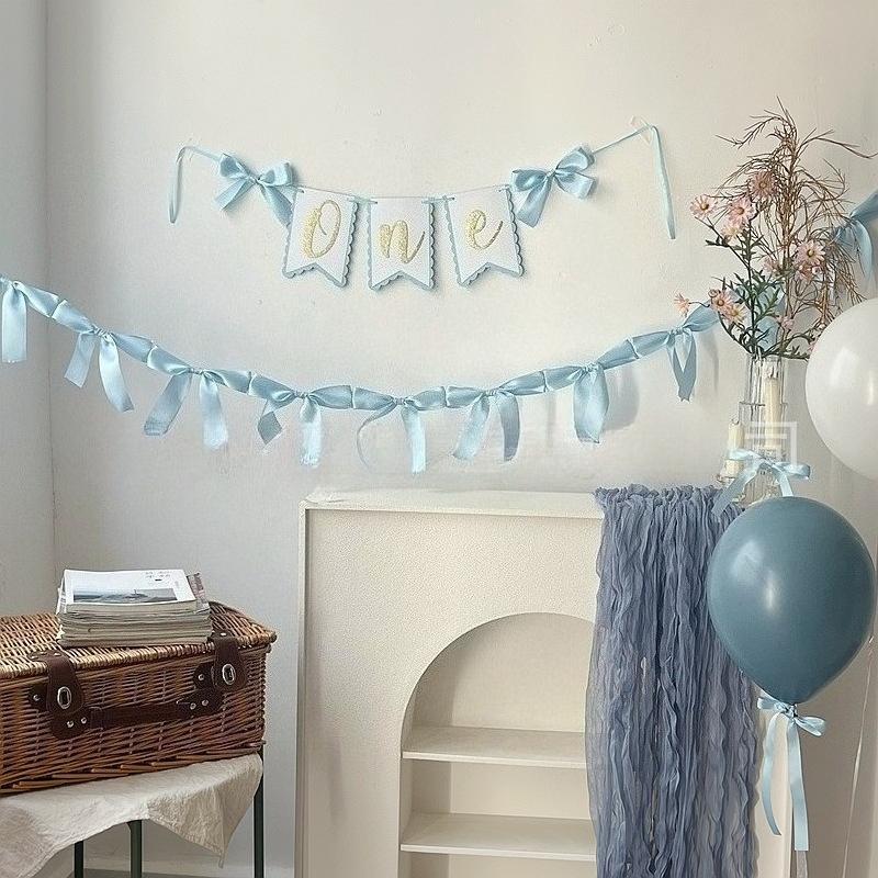 1.8M Pink White Blue Satin Bow Handmade Webbing Hanging Garlands for Birthday Wedding Party Girl Room Girly Heart Decorations