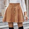 Women Lady  Solid Color High Waist Corduroy A-line Skirt   Skirt
