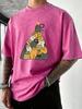 Cute Star Cats Printing Men Washed T Shirt Vacation Cotton Short Sleeve Running Summer Clothes Casual Loose Man Sportswear