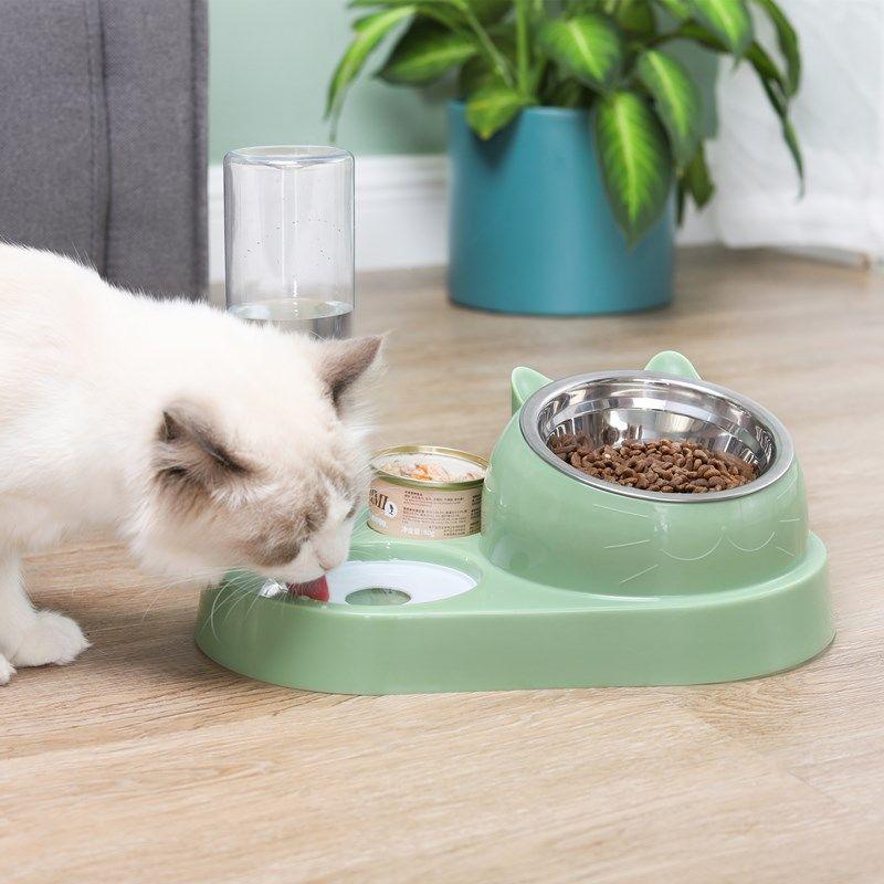 Миска для кошек Slow Food Anti-Chock Автоматическое питье Anti-Pushset Pet Double Bowl Home Multifunction Кормушки для собак из нержавеющей стали Новые