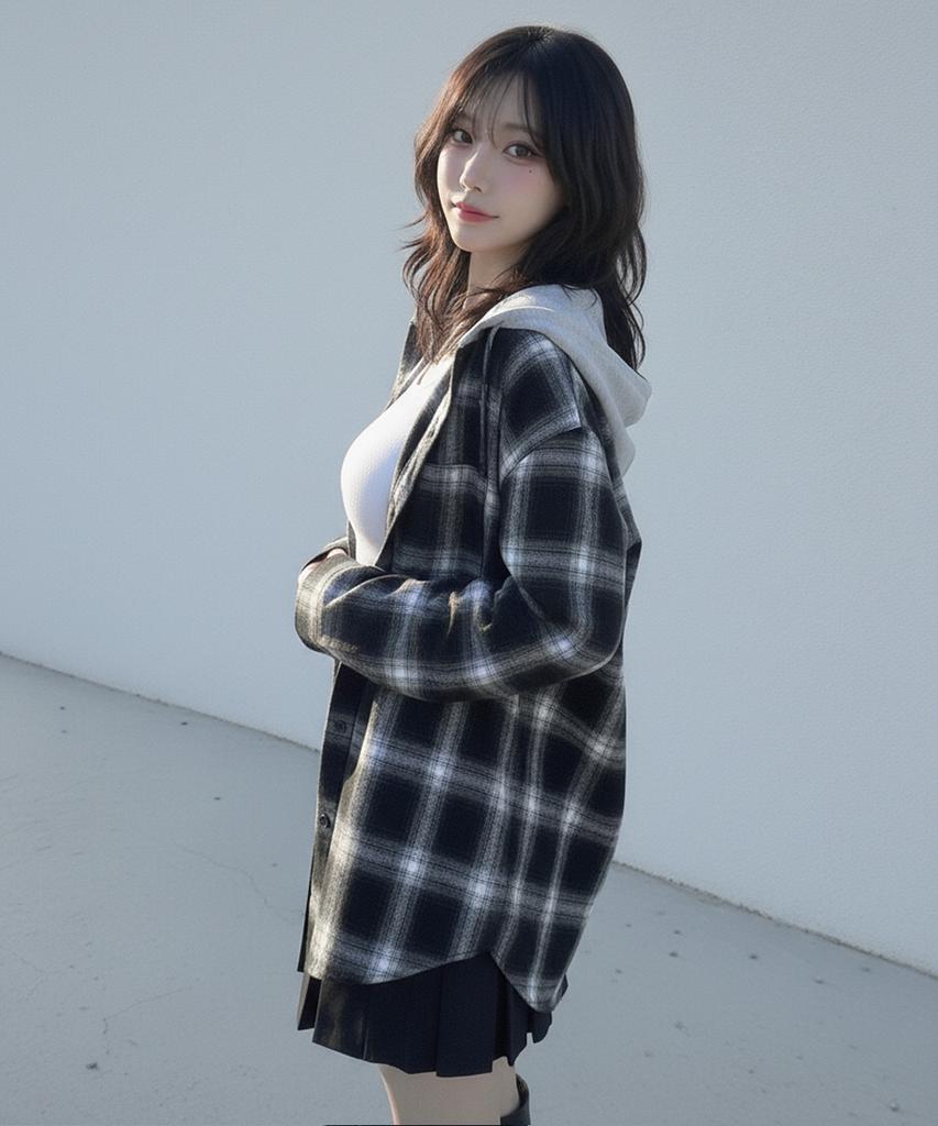 ACOVER Tartan Sweat Hoodie Check Shirt 3 Colors