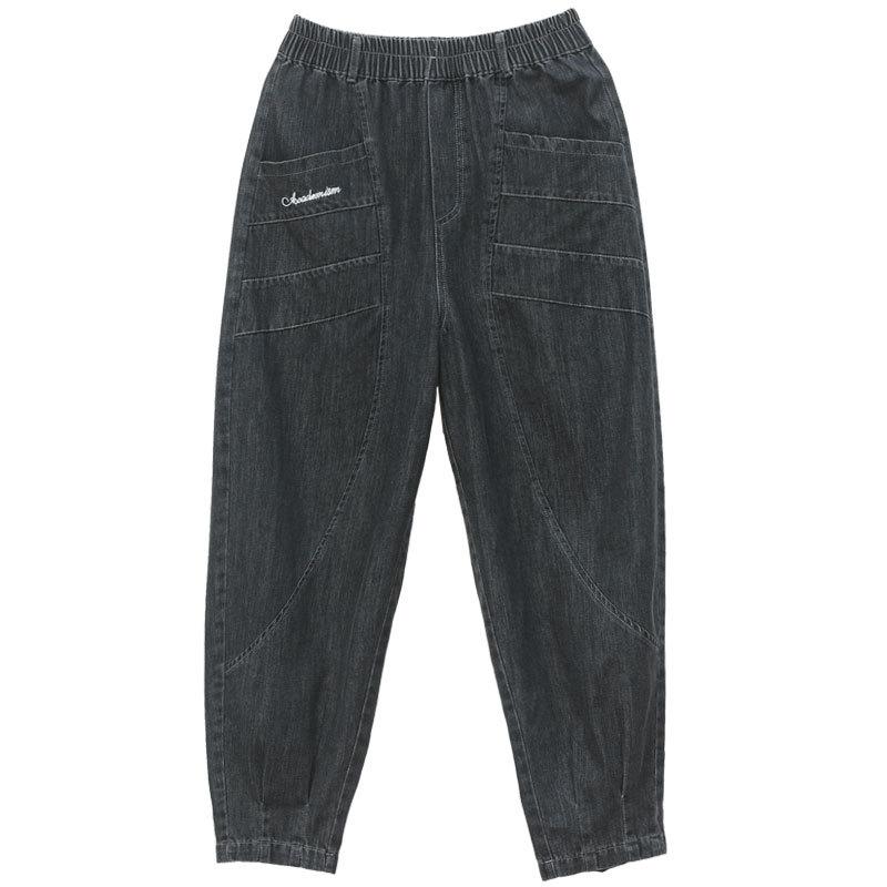 Женские винтажные мешковатые джинсы-гаремы в корейском стиле, эластичные, с высокой талией, длиной до щиколотки, джинсовые брюки, повседневная уличная одежда