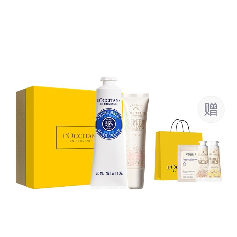 L'OCCITANE Губы Сакура Роза Сердца Бальзам для губ Аромат Подарочный набор Набор для ухода Защита от трещин Набор из двух предметов: Крем для рук с маслом ши Помада с маслом камелии