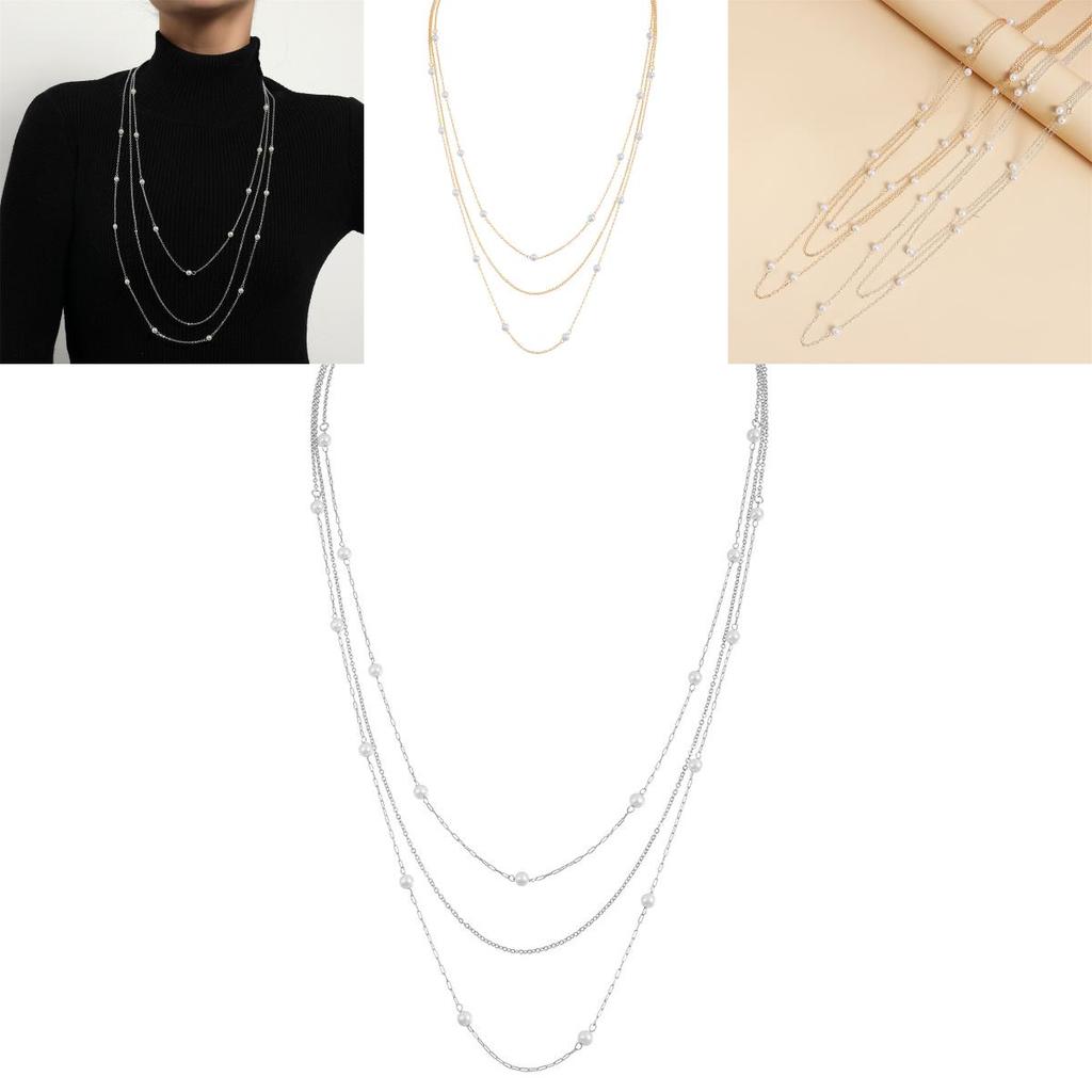 Handmade Three Layer Pearl Pendant Necklace In Gold Or Silver For Women And Men