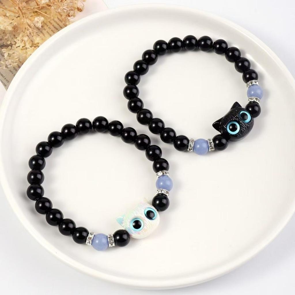 Glow in the Dark Cat Design Shell Star Beaded Bracelet Unisex Couple Jewelry Gift