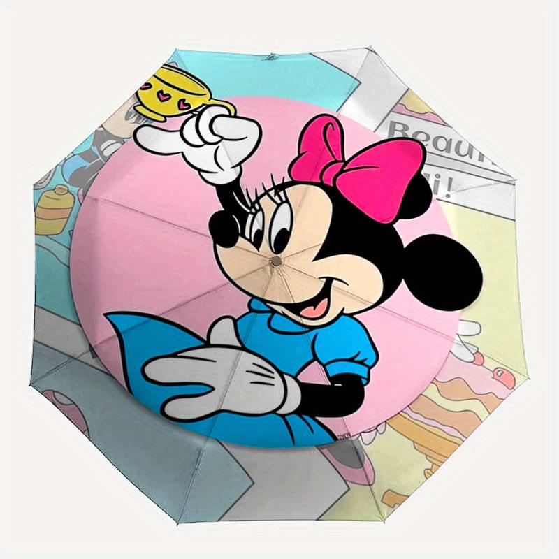 Minnie Mouse,Disney Automatic Folding Umbrella - Simple 8-Rib Design, Bright Cartoon Pattern, Durable Iron Frame, Suitable For Travel, Outdo