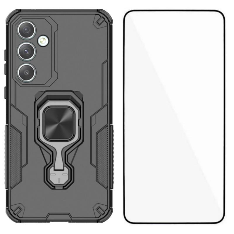 For Samsung Galaxy A35 5G Phone Case WANLONFENG PC TPU Back Cover Kickstand with Tempered Glass
