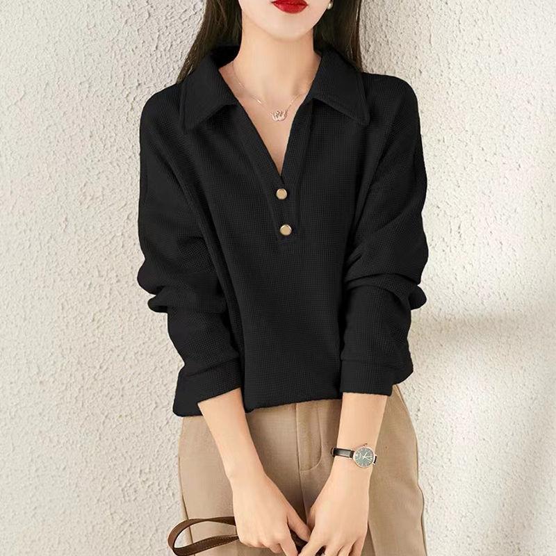 Модный свитшот без капюшона для женщин на весну и осень, новый однотонный свободный повседневный жакет с лацканами, универсальный топ