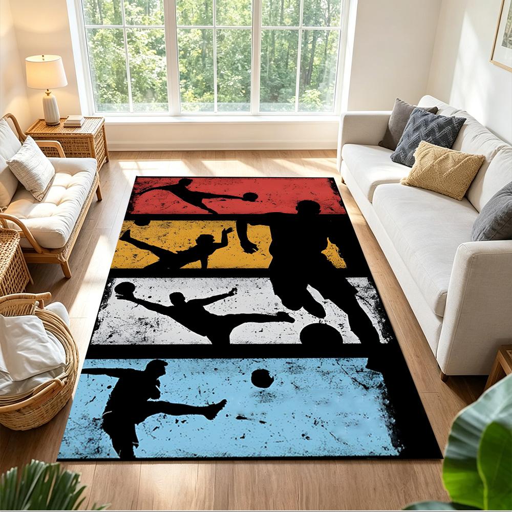 Soccer Field Strategy Sketch Decorative Area Rug Compact Foldable Construction Non-slip Bottom All-season Home Use Elegant Luxury Rug