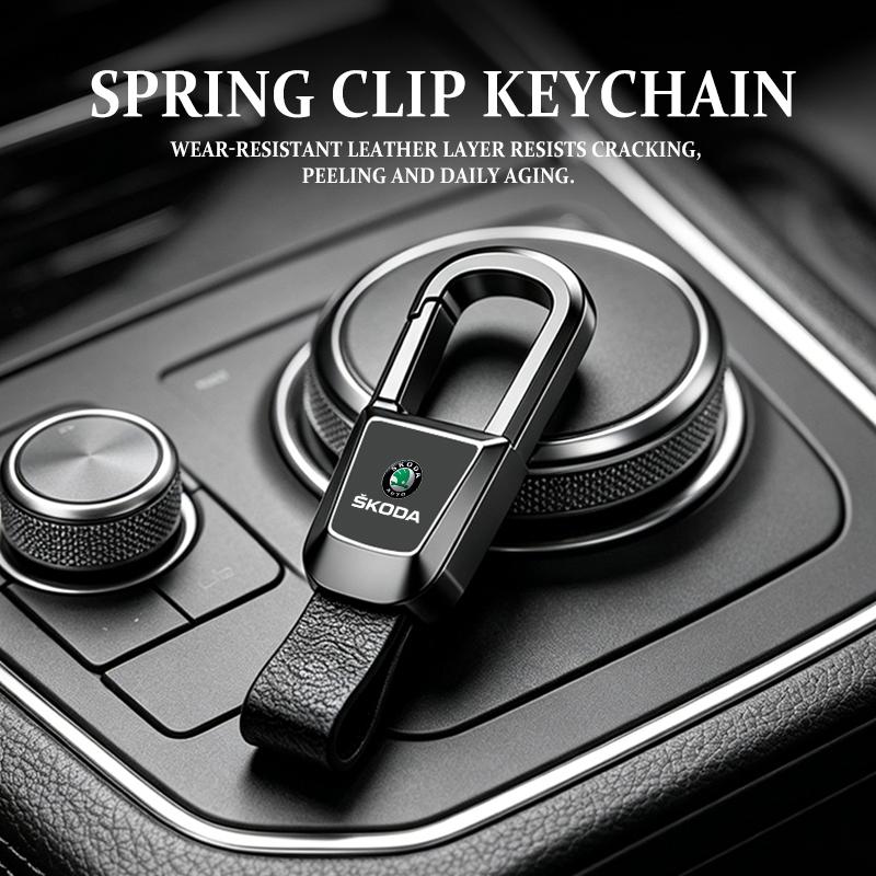 VIJT4 For Skoda 2026 Metal Keyrings Keychain Leather Key Rings Spring Snap S Kodiaq Octavia 2 3 Yeti Karoq Rapid Fabia VII VRS