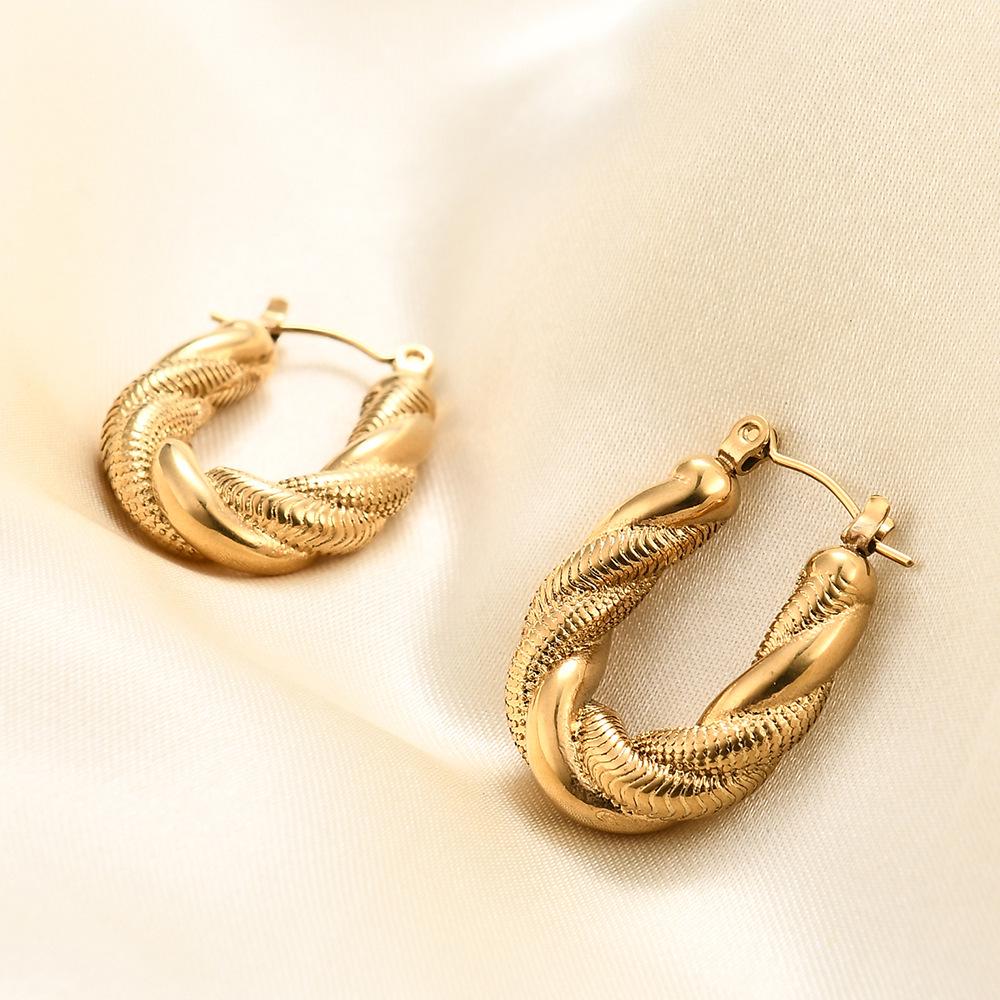 Новые асимметричные витые змеиные цепи, двухслойные, 14K золото, модные серьги из нержавеющей стали