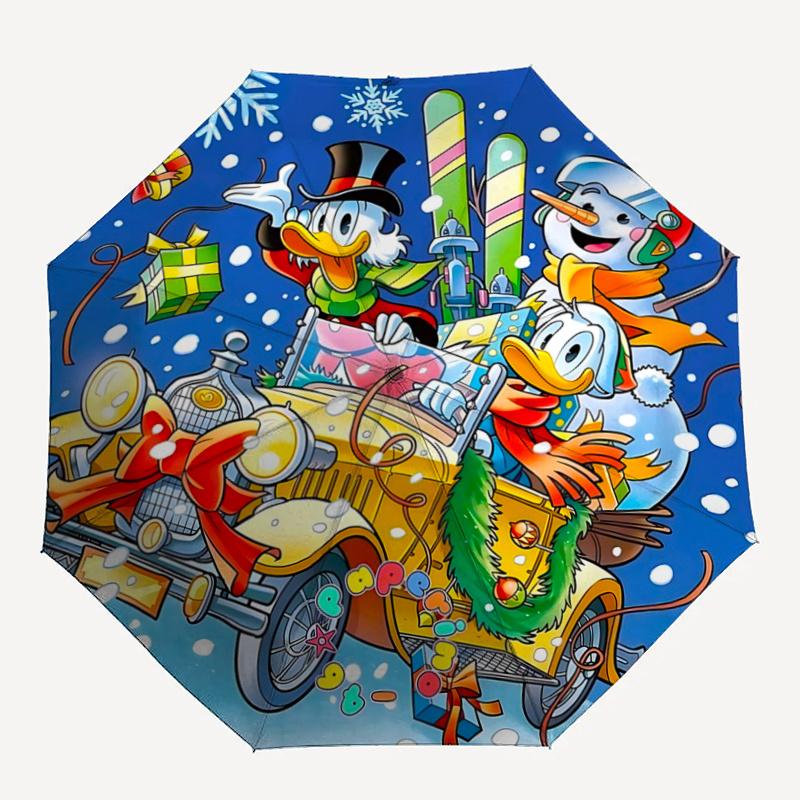 1pc Christmas Snowman Duck Family Carrying Presents Automatic Folding Umbrella - Portable 3-Fold Design with 8-Rib Iron Frame Outdoor Umbrel