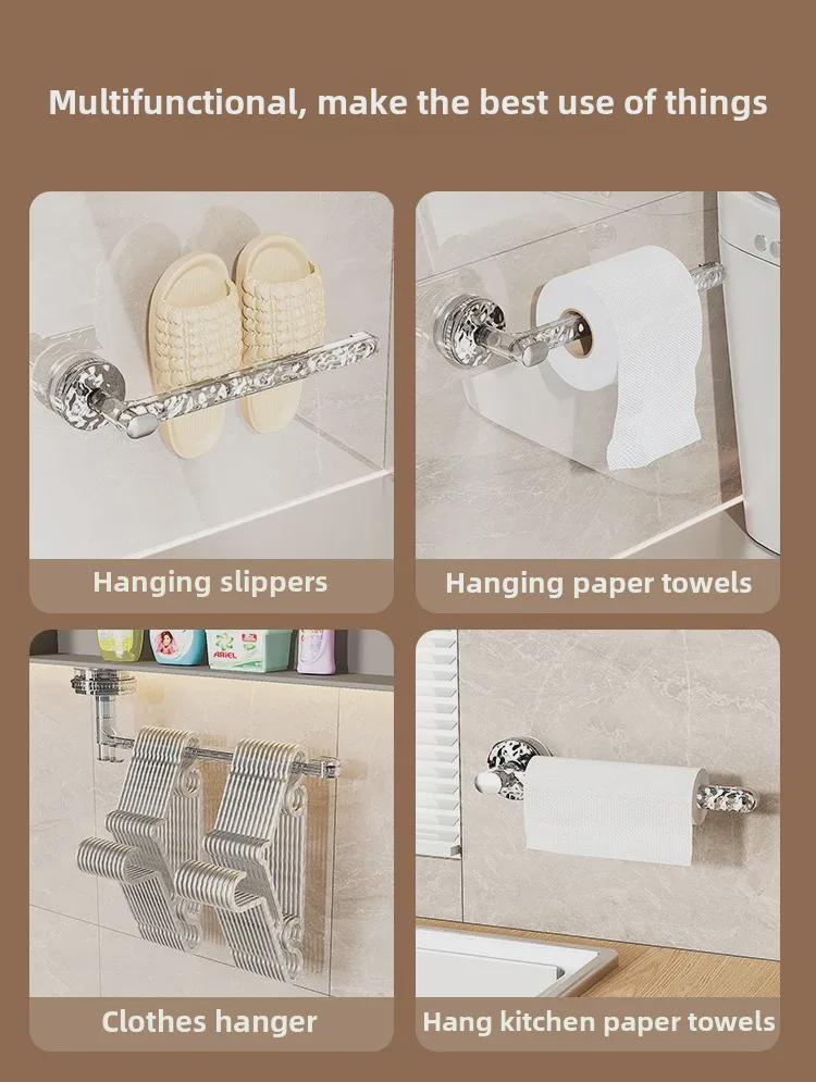 Настенная вешалка для полотенец с присоской без перфорации - одинарная штанга для ванной комнаты или туалета