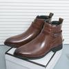 Men's Trends Leather Chelsea Boots Mens Business Ankle Boot Mens Casual British Style Brown Ankle Boot High-Top Shoes