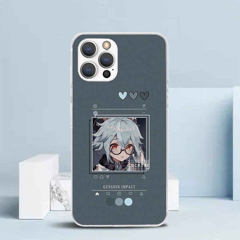 Мультяшный чехол для телефона Genshin Impact для iPhone 16 17 Air 16E 15 14 Plus 13 Mini 12 11 Pro Max 7 8 + SE 2020 Мягкая задняя крышка из ТПУ 16