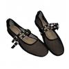 Fashion New Black Mesh Black Ballet Shoes Female Summer New Flat Hollow Mesh Breathable Single Shoe Fishnet Shoes Sandals