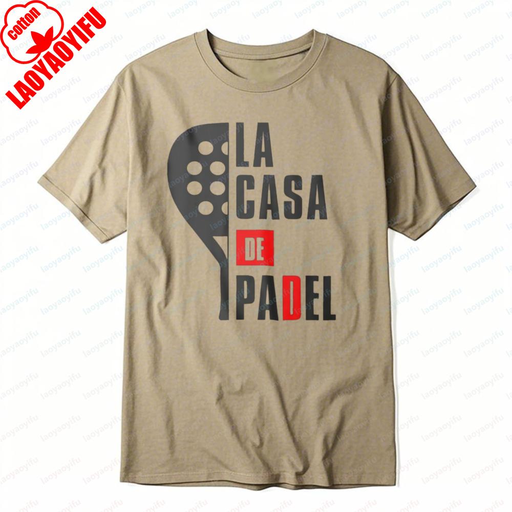 La Casa De Padel Графическая хлопковая футболка Винтажная классика Теннисные топы Повседневная мода Трендовый спортивный стиль Футболка мужская Одежда для улицы
