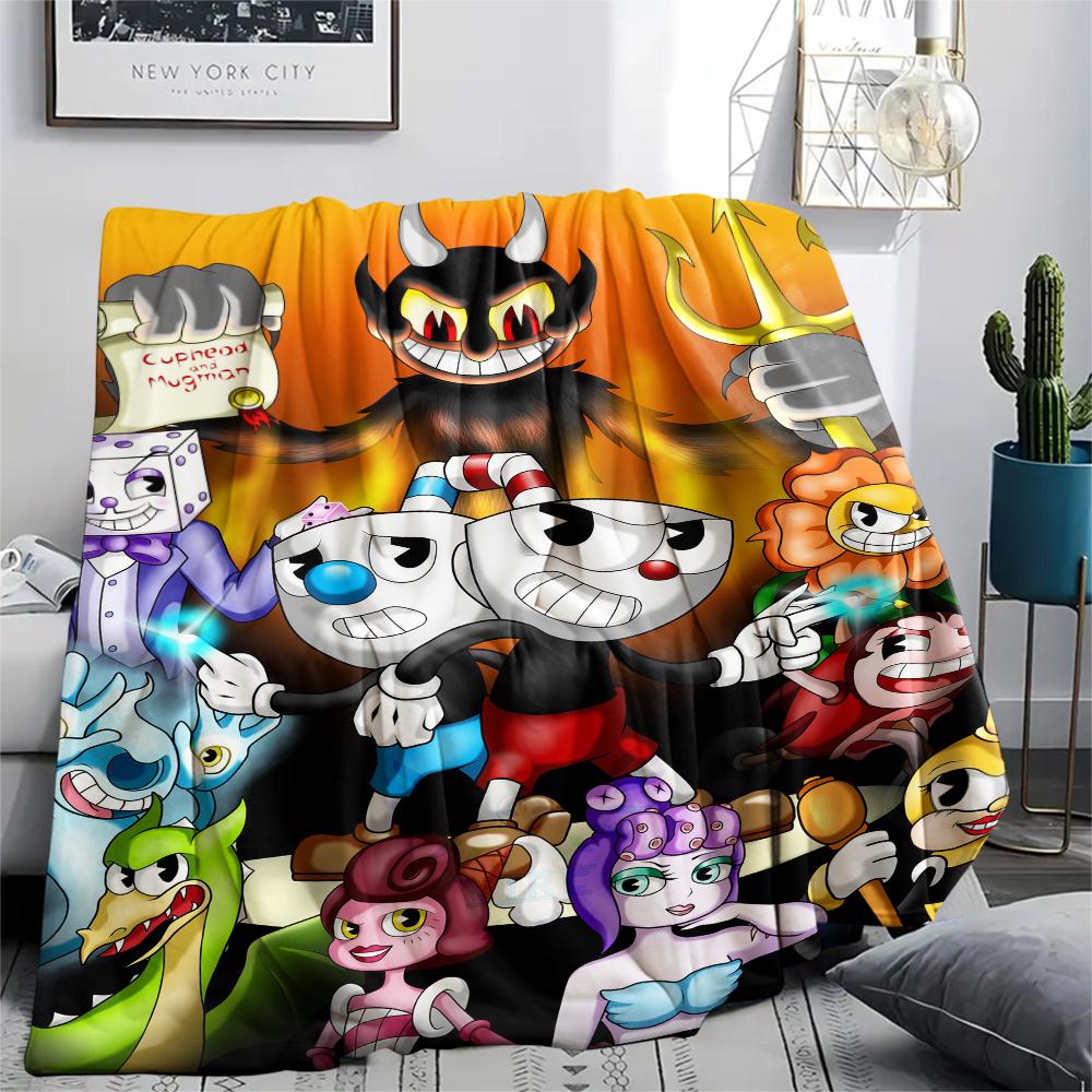 1 шт. Фланелевое одеяло с принтом Cuphead, Высококачественное, Удобное для всех сезонов, Декор для дома, Тепло и уют, Идеально подходит для рождественских подарков