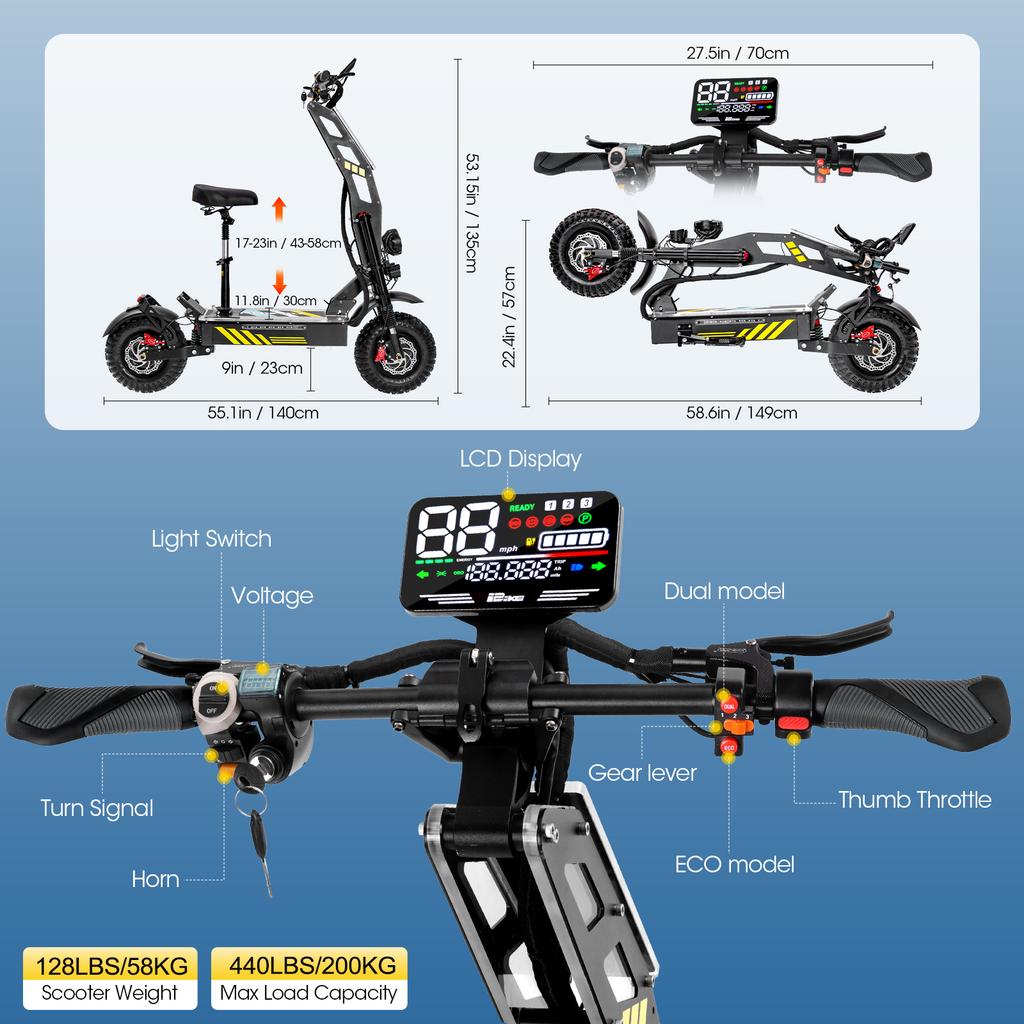 T116 plus Electric Scooter 8000W Motor 60V40Ah Battery E-Scooter 88km/h Speed 90KM Range 14'' Tire Foldable EScooter