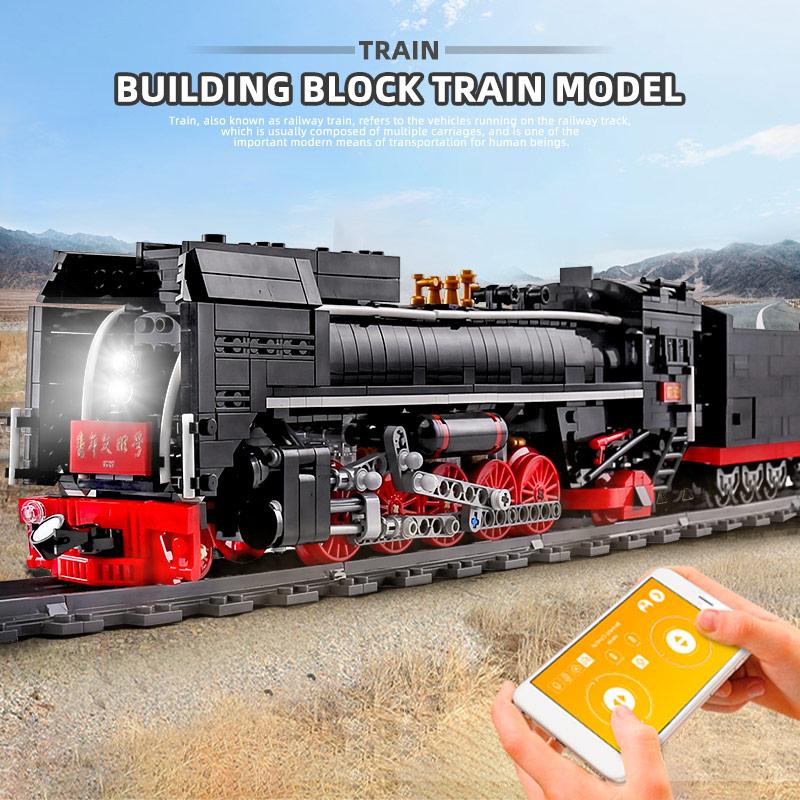 MOULD KING MOC The QJ Steam Locomotives Remote Control Train Building Blocks Bricks Kids Educational DIY Toys Christmas Gifts