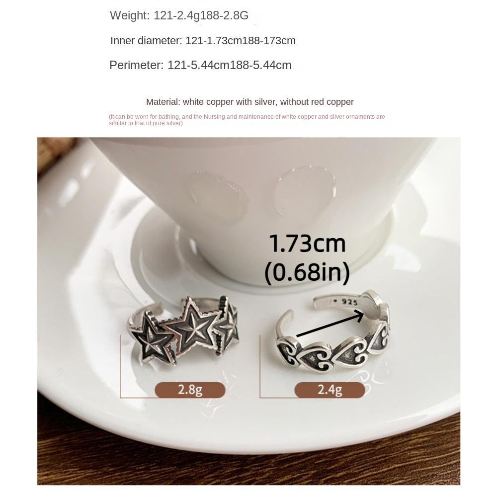 Ins Ретро Любовь Сердце Кольцо Регулируемое Открытие Кольца Для Пальцев Звезда Открытое Дизайн Кольцо Свадебная Вечеринка