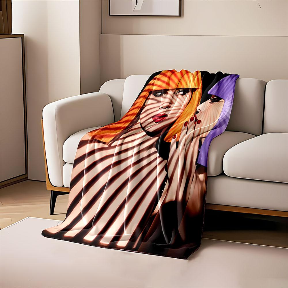 Striped shadow patterns across faces and vibrant hair colors. for all seasons blanket lunch break throw gift