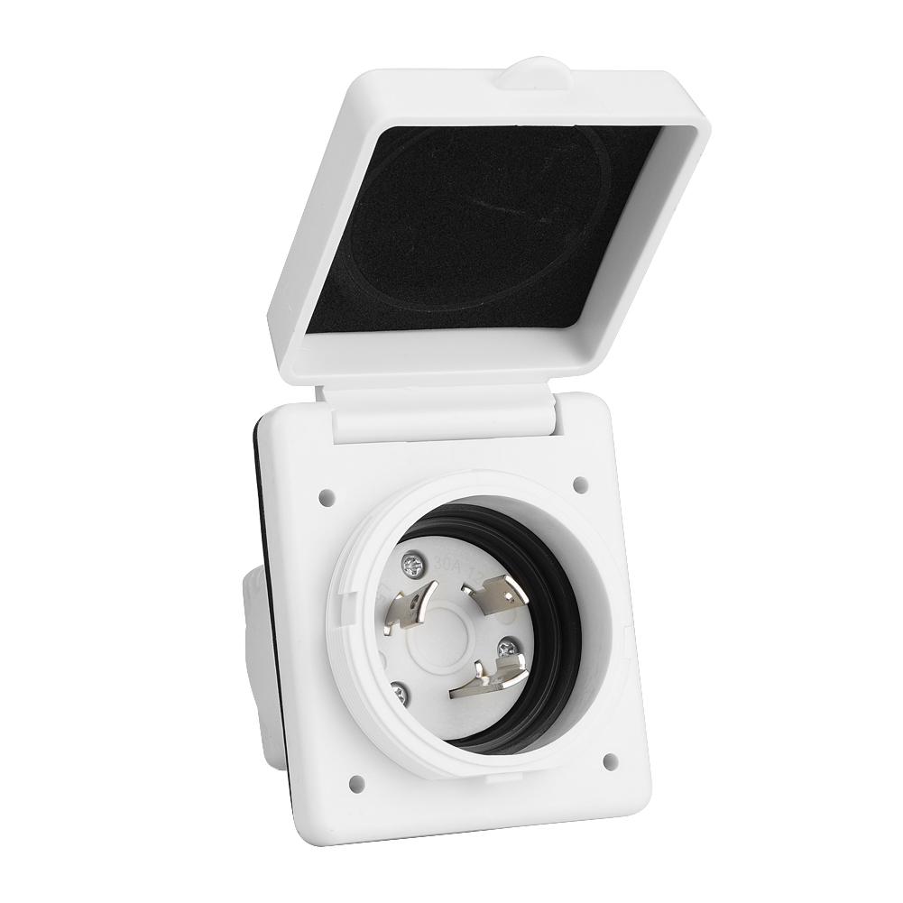 125V 30A RV Marine Power Cord Twist Electrical Lock White Inlet with Waterproof Cover