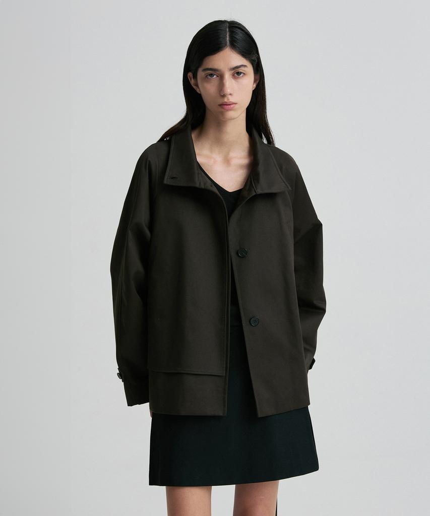 RE RHEE High-Neck Belted Cotton Trench Coat