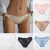 Женские дышащие атласные шелковые кружевные трусики с низкой талией, нижнее белье со стразами, прозрачные сексуальные трусы
