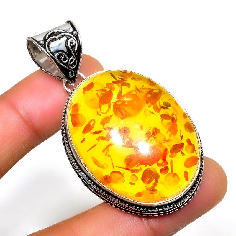 Ювелирный кулон ручной работы с балтийским янтарем 925 пробы, посеребренный, 2,08 дюйма