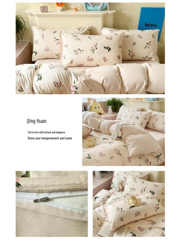 Class A Double Layer Gauze Floral Jacquard Bamboo Cotton Bedding Set - Fresh Design for Student Dormitory