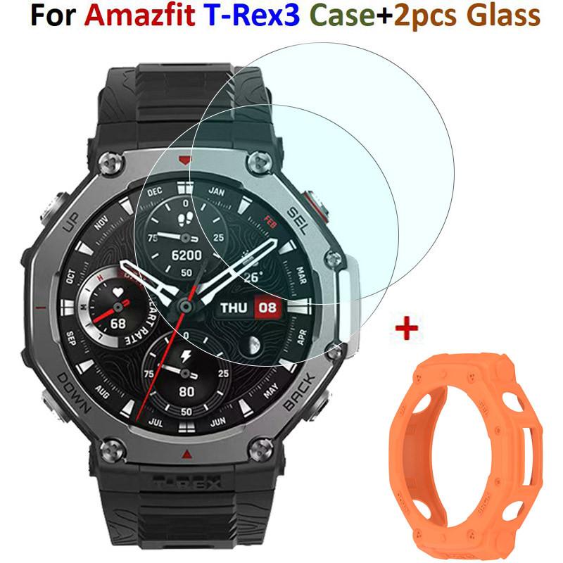 2 шт. Стеклянная пленка для часов, рамка, ободок для Huami Amazfit T-Rex 3, чехол для смарт-браслета, защитные пленки, чехол для Amazfit T-Rex 3, оболочка