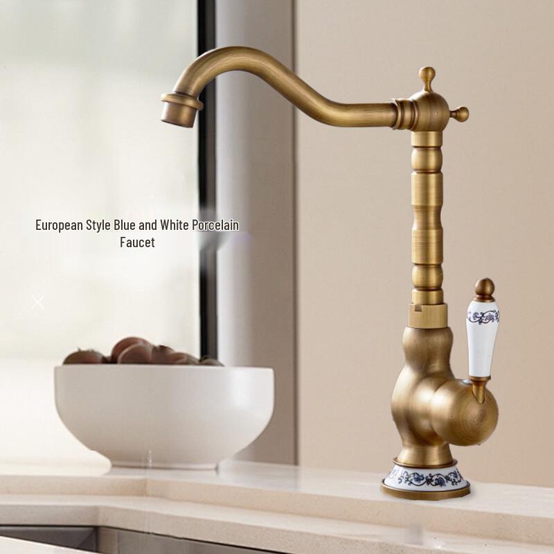 OEING Vintage Basin Mixer Faucet with Blue and White Porcelain Handle