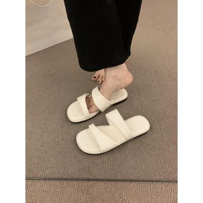 Ретро универсальное слово с открытым носком и плоской подошвой тапочки женская летняя одежда французская фея ветер наступающий на дерьмо мягкая подошва пляжная обувь