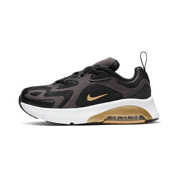 Nike Air Max 200 Сетчатые Воздушная Подушка Устойчивые к Истиранию Низкие Кроссовки для Бега Черно-Золотые Детские Возраст 3 7 Лет AT5628-003