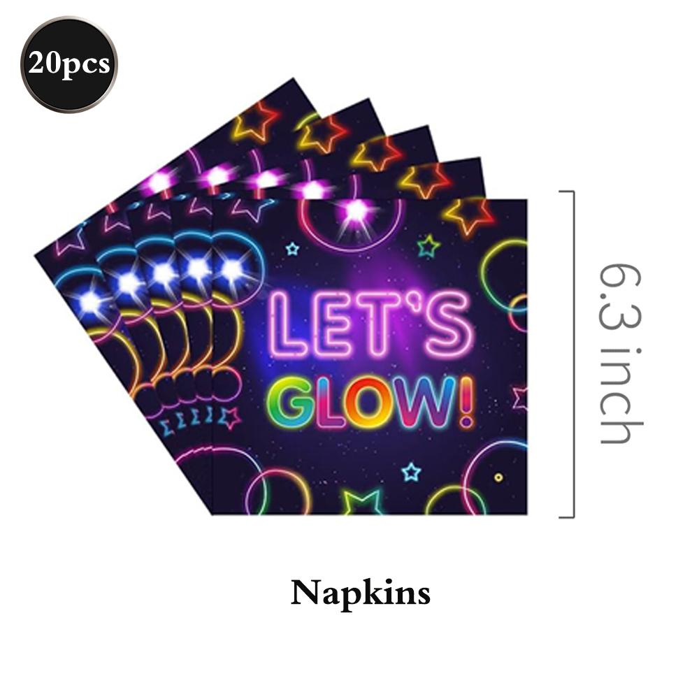 Glow in the Dark Party Supplies Neon Blacklight Tableware Set Happy Birthday Banner Balloons Neon Glow Party Retro Disco Decor