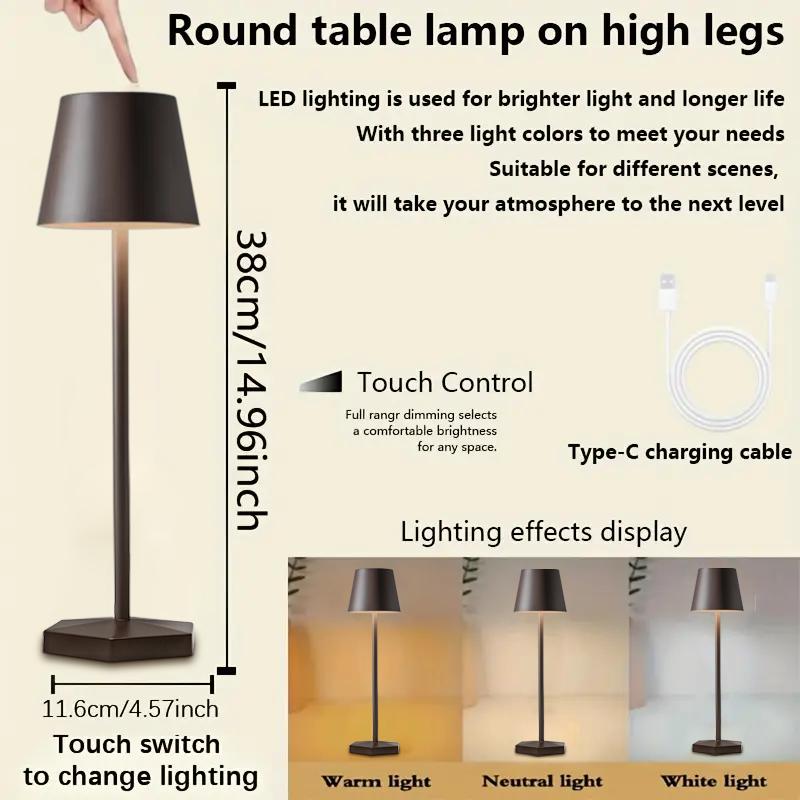 3 Colors Table Lamp LED Touch Sensor Desktop Night Light Rechargeable Wireless Reading Lamp For Hotel Bar Restaurant Room Decor
