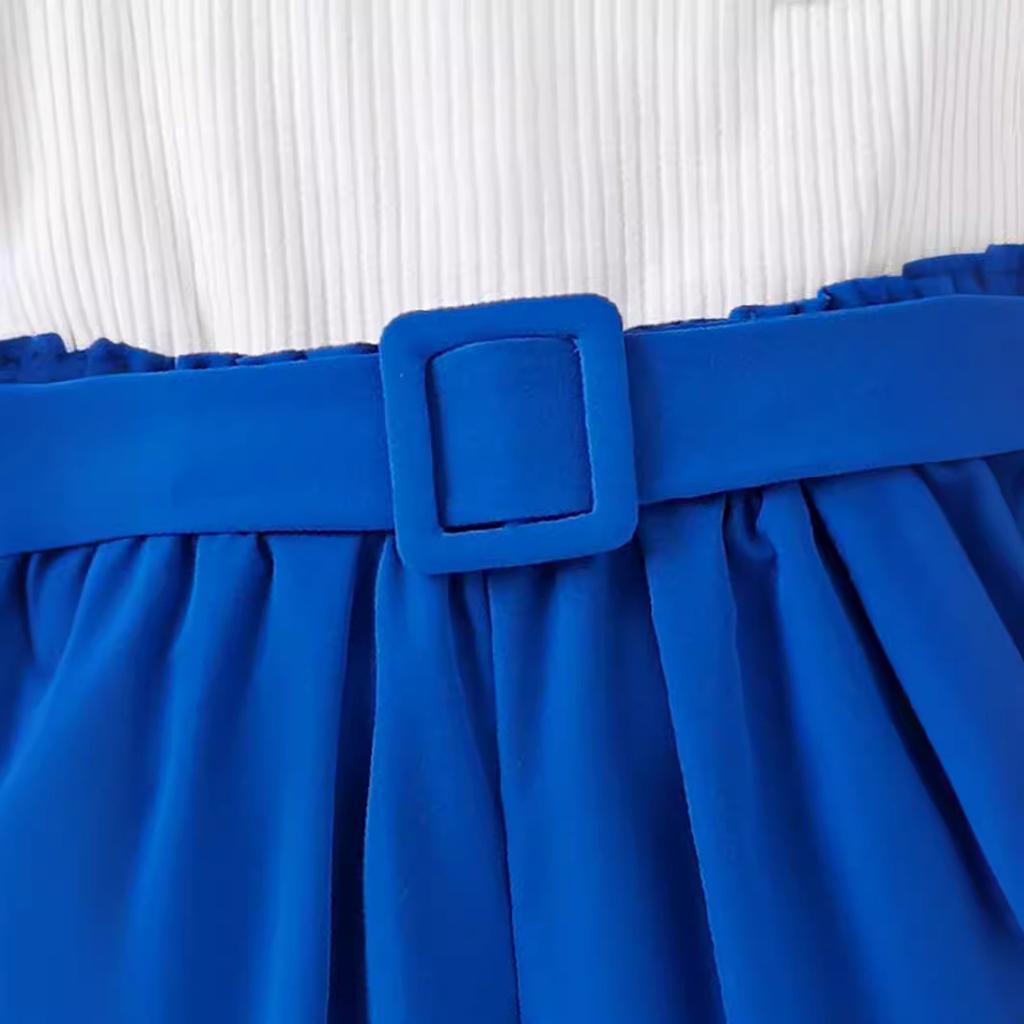 Модный костюм для девочек, летний детский повседневный топ с косыми плечами и бретелькой через шею + шорты с поясом + шляпа