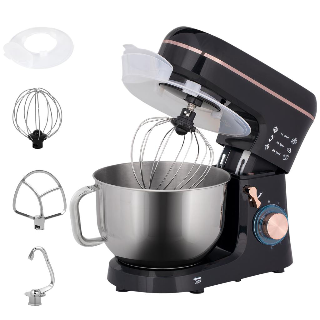 Stand Mixer, Kitchen Machine, Mixing Appliance, 6 Speeds, 5.5L Stainless Steel Bowl, Black