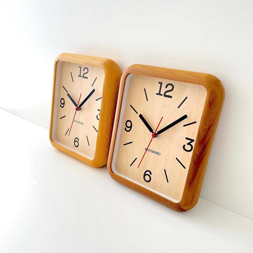 KATOMOKU Muku Clock 19 Oak Wall Clock with Continuous Second Hand, km-133OA, 280mm x 220mm (Radio-Controlled Clock)