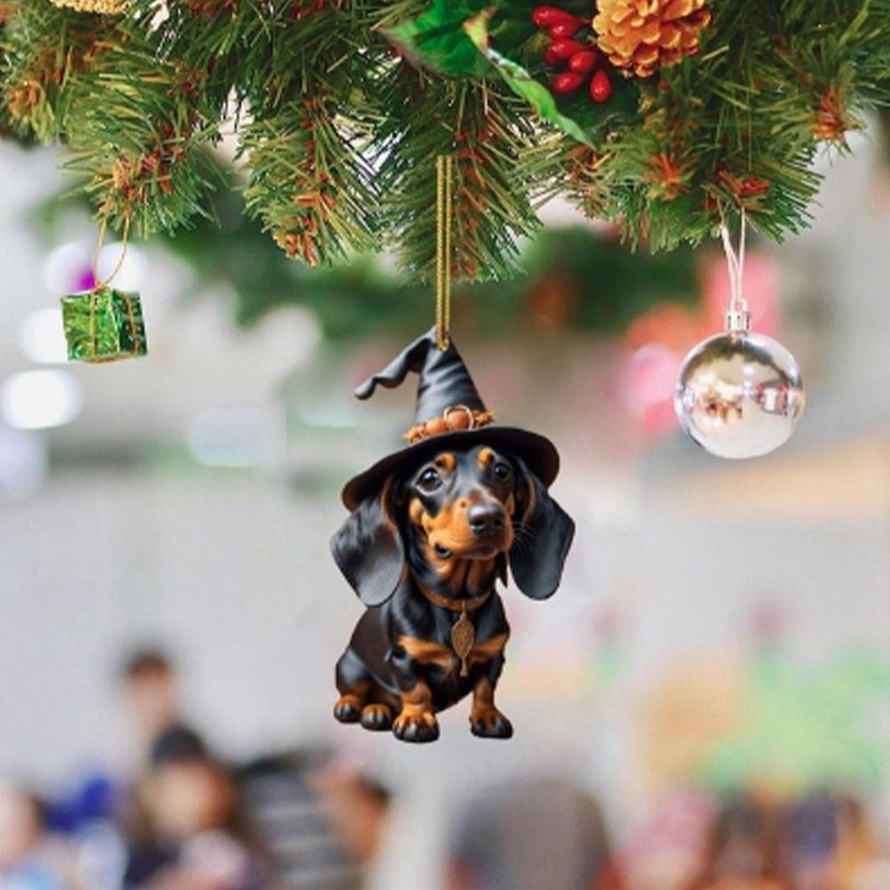 2D Christmas Tree Pendant Cute Dog Car Hanging Interior Christmas Ornaments  Home