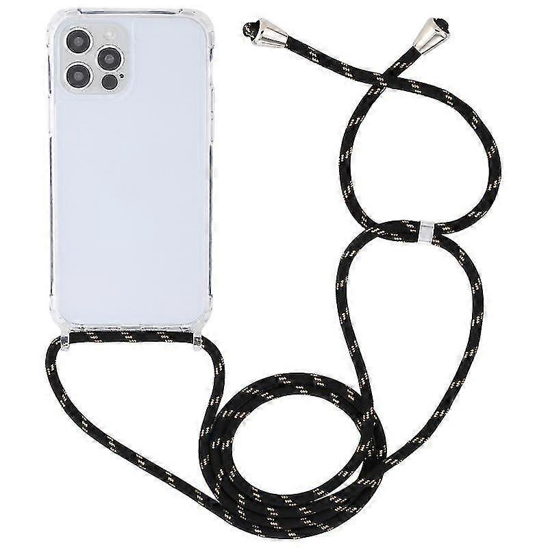 Cover case For Iphone 12 / 12 Pro Transparent Acrylic Airbag Shockpro Phone Protective Case With Lanyard(black Gold)