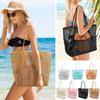 Mesh Beach Bag, Women's Shoulder Tote Bag, Large Capacity Foldable Mesh Swim Bag with Pocket.