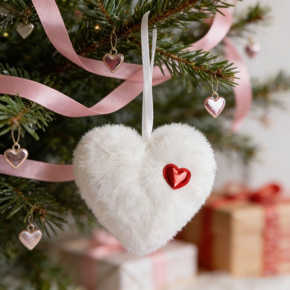 6pcs Handmade Fluffy Heart Christmas Balls Ornaments Christmas Tree Decorations Holiday Decorations