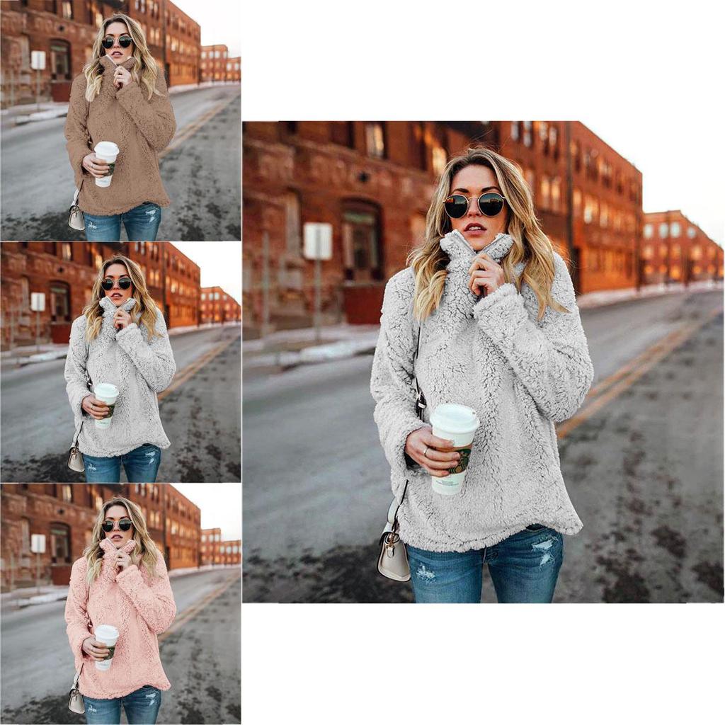 Premium Womens Fleece Fur Hoodie Winter Woolen Thermal Ladies Zip Sweater Blouse